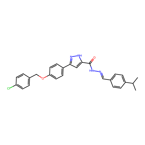 (E)-3-(4-((4-chlorobenzyl)oxy)phenyl)-N'-(4-isopropylbenzylidene)-1H-pyrazole-5-carbohydrazide structure