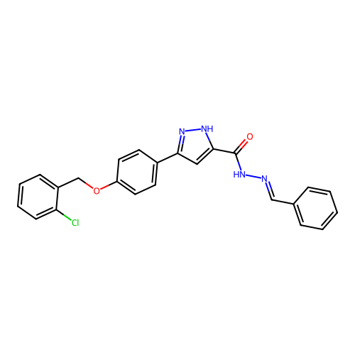 N'-Benzylidene-3-(4-((2-chlorobenzyl)oxy)phenyl)-1H-pyrazole-5-carbohydrazide structure