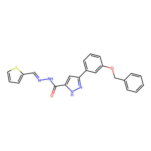 (E)-3-(3-(benzyloxy)phenyl)-N'-(thiophen-2-ylmethylene)-1H-pyrazole-5-carbohydrazide structure