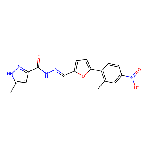 3-methyl-N'-{(E)-[5-(2-methyl-4-nitrophenyl)furan-2-yl]methylidene}-1H-pyrazole-5-carbohydrazide structure