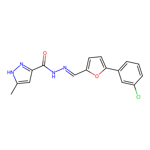 N'-{(E)-[5-(3-chlorophenyl)furan-2-yl]methylidene}-3-methyl-1H-pyrazole-5-carbohydrazide structure