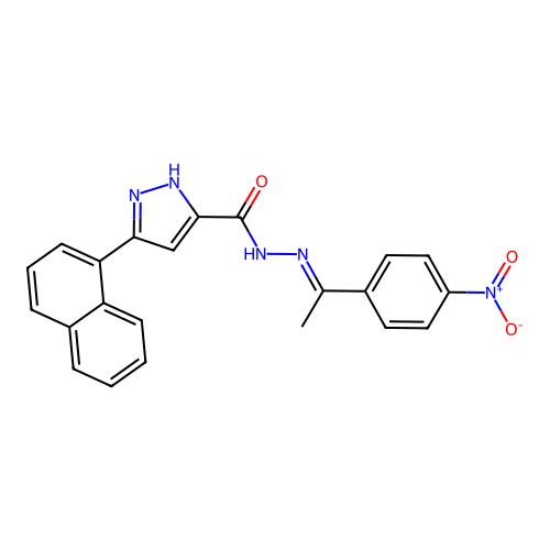 3-(naphthalen-1-yl)-N'-[(1E)-1-(4-nitrophenyl)ethylidene]-1H-pyrazole-5-carbohydrazide structure