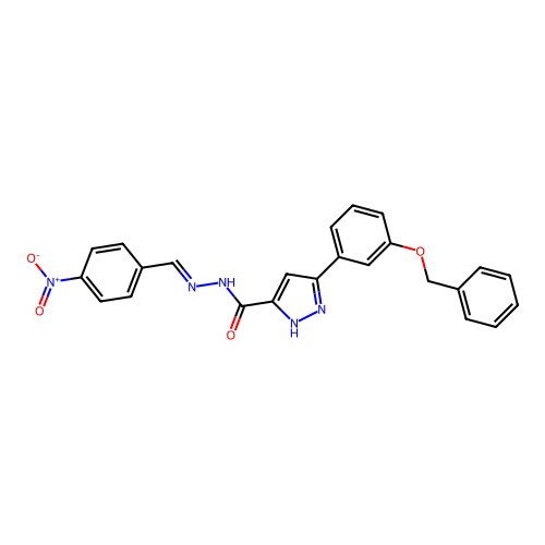 (E)-3-(3-(benzyloxy)phenyl)-N'-(4-nitrobenzylidene)-1H-pyrazole-5-carbohydrazide structure