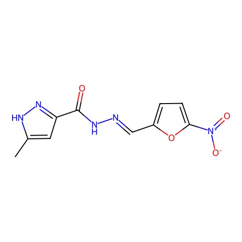 3-methyl-N'-[(E)-(5-nitrofuran-2-yl)methylidene]-1H-pyrazole-5-carbohydrazide structure