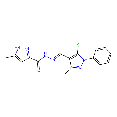 N-[(E)-(5-chloro-3-methyl-1-phenylpyrazol-4-yl)methylideneamino]-5-methyl-1H-pyrazole-3-carboxamide structure