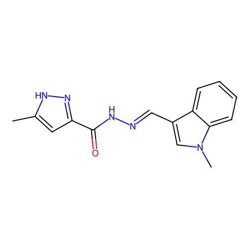 (E)-3-methyl-N'-((1-methyl-1H-indol-3-yl)methylene)-1H-pyrazole-5-carbohydrazide structure