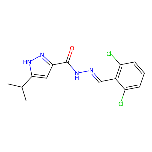 N'-[(E)-(2,6-dichlorophenyl)methylidene]-3-(propan-2-yl)-1H-pyrazole-5-carbohydrazide structure