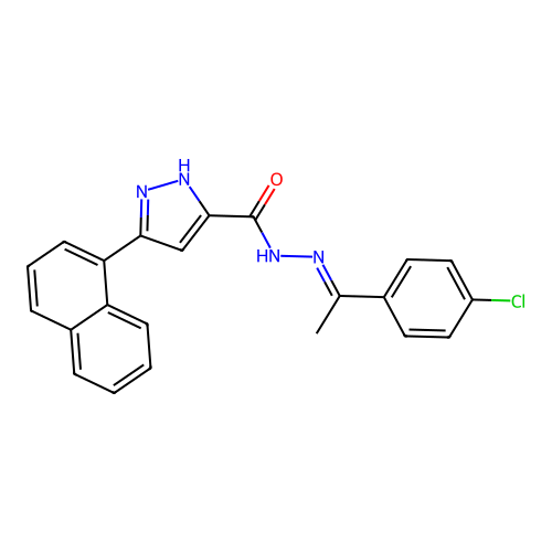 5-Naphthalen-1-YL-2H-pyrazole-3-carboxylic acid (1-(4-CL-PH)ethylidene)hydrazide structure