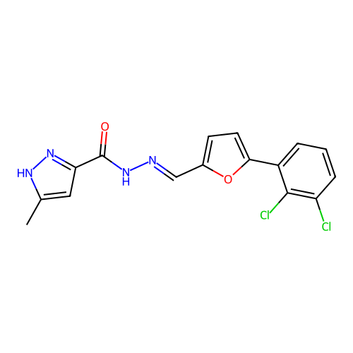 N'-{[5-(2,3-dichlorophenyl)-2-furyl]methylene}-3-methyl-1H-pyrazole-5-carbohydrazide structure