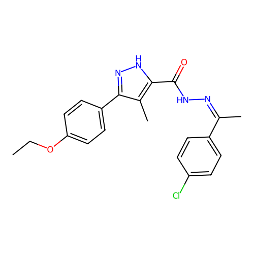 (Z)-N'-(1-(4-chlorophenyl)ethylidene)-3-(4-ethoxyphenyl)-4-methyl-1H-pyrazole-5-carbohydrazide structure
