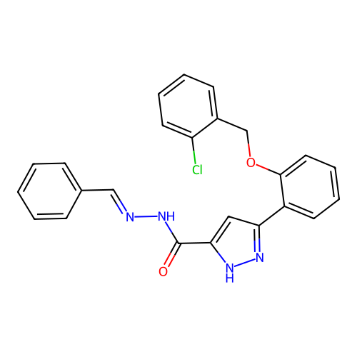 (E)-N'-benzylidene-3-(2-((2-chlorobenzyl)oxy)phenyl)-1H-pyrazole-5-carbohydrazide structure