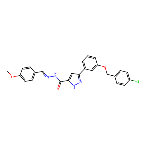 3-{3-[(4-chlorobenzyl)oxy]phenyl}-N'-[(E)-(4-methoxyphenyl)methylidene]-1H-pyrazole-5-carbohydrazide structure
