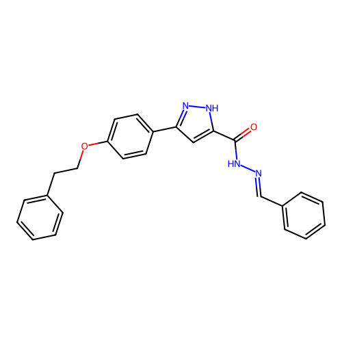 3-[4-(2-phenylethoxy)phenyl]-N'-[(E)-phenylmethylidene]-1H-pyrazole-5-carbohydrazide structure