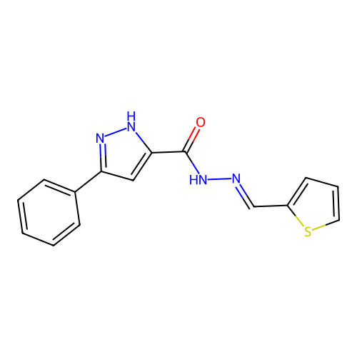 5-Phenyl-2H-pyrazole-3-carboxylic acid thiophen-2-ylmethylene-hydrazide structure