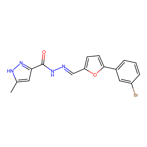 N'-{(E)-[5-(3-bromophenyl)furan-2-yl]methylidene}-3-methyl-1H-pyrazole-5-carbohydrazide structure