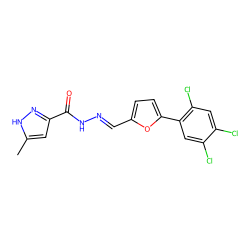 (E)-3-methyl-N'-((5-(2,4,5-trichlorophenyl)furan-2-yl)methylene)-1H-pyrazole-5-carbohydrazide structure