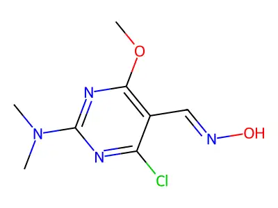 N-[[4-chloro-2-(dimethylamino)-6-methoxypyrimidin-5-yl]methylidene]hydroxylamine structure
