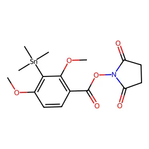 N-succinimidyl-2,4-dimethoxy-3-(trimethylstannyl)benzoate structure