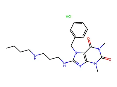 7-Benzyl-8-(3-n-butylaminopropyl)aminotheophylline hydrochloride structure