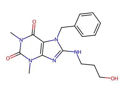 7-benzyl-8-((3-hydroxypropyl)amino)-1,3-dimethyl-1H-purine-2,6(3H,7H)-dione structure