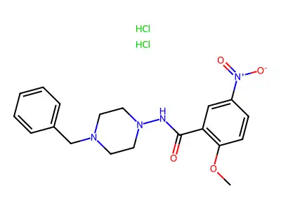 Benzamide, 2-methoxy-5-nitro-N-(4-(phenylmethyl)-1-piperazinyl)-, dihydrochloride structure