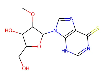 9-[4-hydroxy-5-(hydroxymethyl)-3-methoxyoxolan-2-yl]-3H-purine-6-thione structure