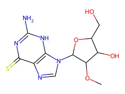 9H-Purine-6(1H)-thione, 2-amino-9-(2-O-methyl-beta-D-ribofuranosyl)- structure
