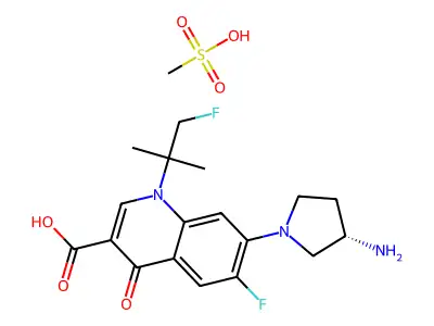 3-Quinolinecarboxylic acid, 1,4-dihydro-7-(3-amino-1-pyrrolidinyl)-6-fluoro-1-(2-fluoro-1,1-dimethylethyl)-4-oxo-, (S)-, monomethanesulfonate structure