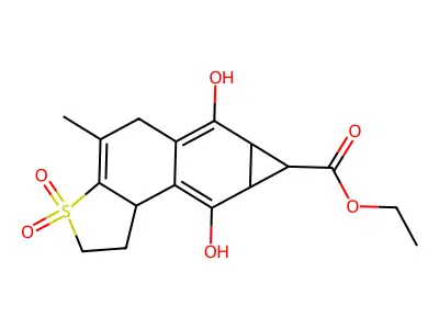 2H-Cyclopropa(6,7)naphtho(2,1-b)thiophene-7-carboxylic acid, 1,5,6a,7,7a,8b-hexahydro-6,8-dihydroxy-4-methyl-, ethyl ester, 3,3-dioxide structure