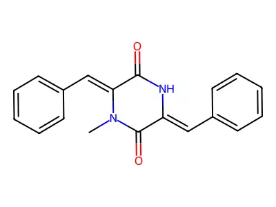 3,6-Dibenzylidene-1-methyl-2,5-dioxopiperazine structure