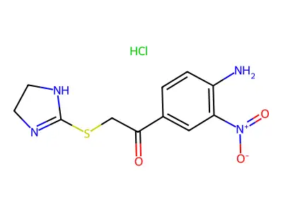 Ethanone, 1-(4-amino-3-nitrophenyl)-2-((4,5-dihydro-1H-imidazol-2-yl)thio)-, monohydrochloride structure