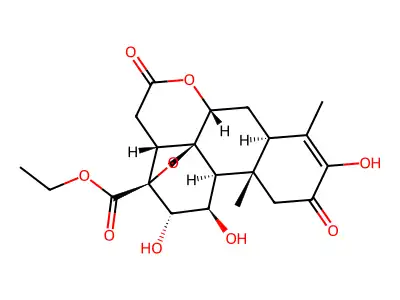Ethyl 3,11,12-trihydroxy-2,16-dioxo-13,20-epoxypicras-3-en-21-oate structure