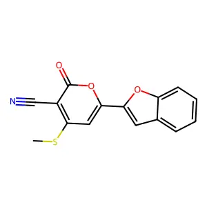 6-BenZofuran-2-yl-4-methylsulfanyl-2-oxo-2H-pyran-3-carbonitrile structure