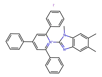 2,4,6-Triphenyl-1-(1,5,6-trimethyl-1H-benzimidazol-2-yl)pyridin-1-ium iodide structure