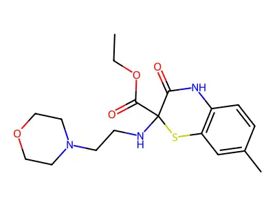 7-Methyl-2-(2-morpholinoethylamine)-2-ethoxycarbonyl-2H-1,4-benzthiazin-3(4H)-one structure
