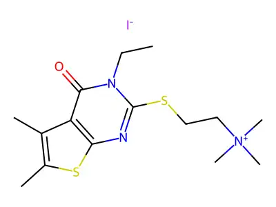 Ethanaminium, 2-((3-ethyl-3,4-dihydro-5,6-dimethyl-4-oxothieno(2,3-d)pyrimidin-2-yl)thio)-N,N,N-trimethyl-, iodide structure