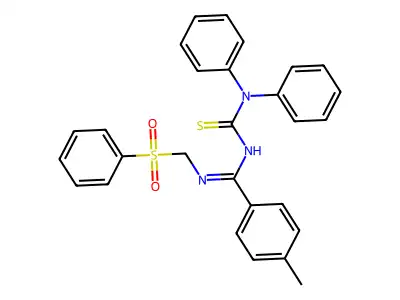 3-[(1Z)-{[(benzenesulfonyl)methyl]amino}(4-methylphenyl)methylidene]-1,1-diphenylthiourea structure