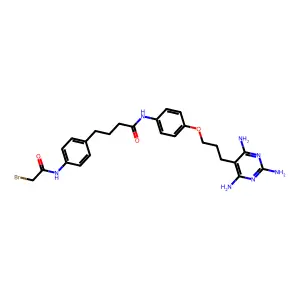 4-[4-[(2-bromoacetyl)amino]phenyl]-N-[4-[3-(2,4,6-triaminopyrimidin-5-yl)propoxy]phenyl]butanamide structure