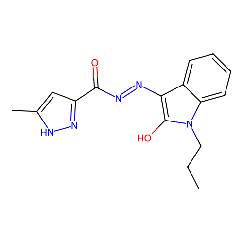 N-(2-hydroxy-1-propylindol-3-yl)imino-5-methyl-1H-pyrazole-3-carboxamide structure