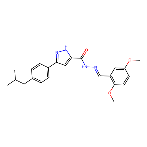 (E)-N'-(2,5-dimethoxybenzylidene)-3-(4-isobutylphenyl)-1H-pyrazole-5-carbohydrazide structure