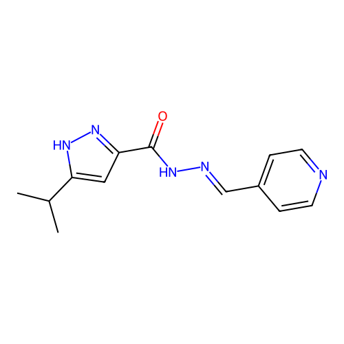 (E)-3-isopropyl-N'-(pyridin-4-ylmethylene)-1H-pyrazole-5-carbohydrazide structure