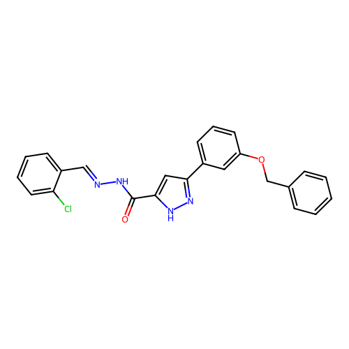 3-[3-(benzyloxy)phenyl]-N'-[(E)-(2-chlorophenyl)methylidene]-1H-pyrazole-5-carbohydrazide structure