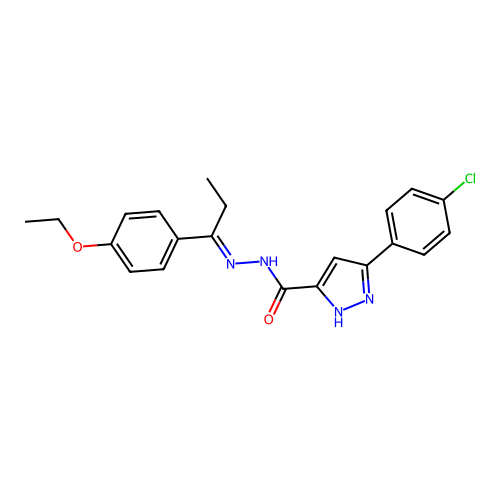 3-(4-chlorophenyl)-N'-[(1E)-1-(4-ethoxyphenyl)propylidene]-1H-pyrazole-5-carbohydrazide structure
