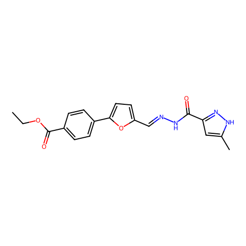 ethyl 4-{5-[(E)-{2-[(3-methyl-1H-pyrazol-5-yl)carbonyl]hydrazinylidene}methyl]furan-2-yl}benzoate structure