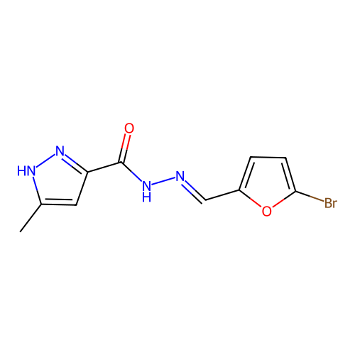 N'-[(E)-(5-bromofuran-2-yl)methylidene]-3-methyl-1H-pyrazole-5-carbohydrazide structure