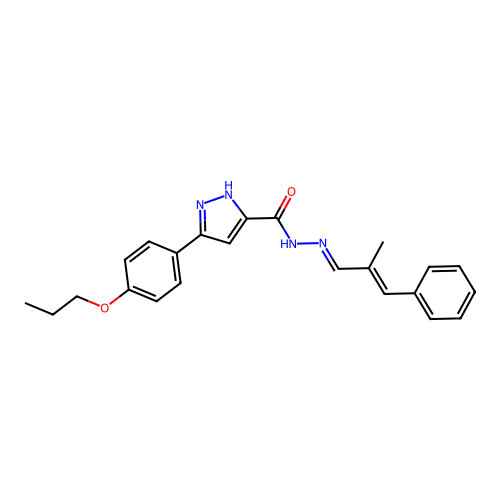 N'-[(1E,2E)-2-methyl-3-phenylprop-2-en-1-ylidene]-3-(4-propoxyphenyl)-1H-pyrazole-5-carbohydrazide structure