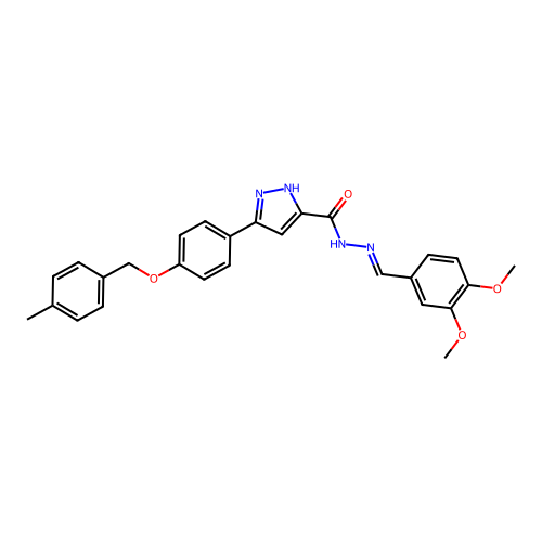 N'-[(E)-(3,4-dimethoxyphenyl)methylidene]-3-{4-[(4-methylbenzyl)oxy]phenyl}-1H-pyrazole-5-carbohydrazide structure