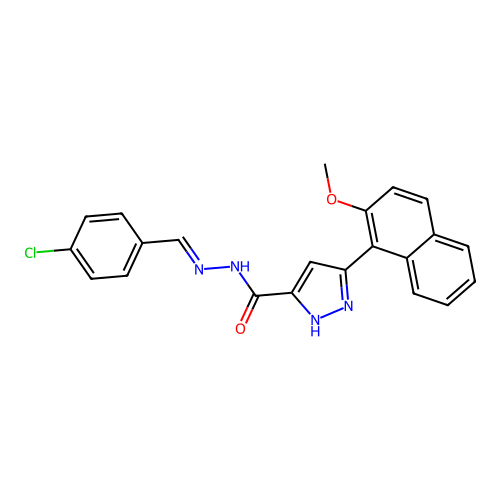 (E)-N'-(4-chlorobenzylidene)-3-(2-methoxynaphthalen-1-yl)-1H-pyrazole-5-carbohydrazide structure