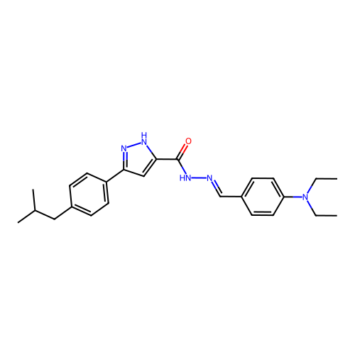 (E)-N'-(4-(diethylamino)benzylidene)-3-(4-isobutylphenyl)-1H-pyrazole-5-carbohydrazide structure