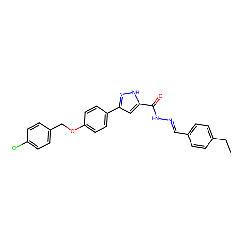 3-(4-((4-CL-Benzyl)oxy)PH)-N'-(4-ethylbenzylidene)-1H-pyrazole-5-carbohydrazide structure